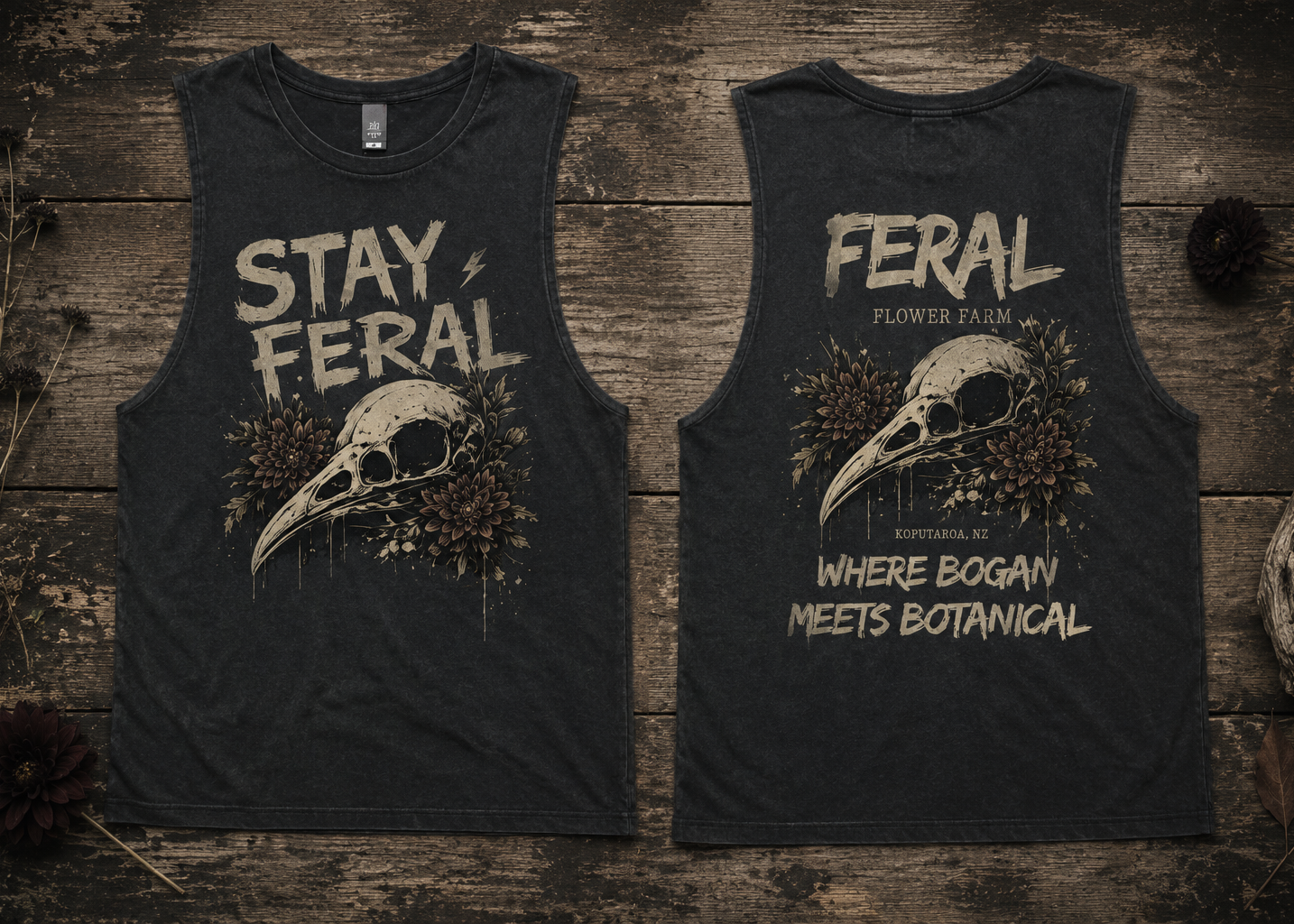 STAY FERAL | BOGAN | ADULT UNISEX BARNARD TANK DARK GREY