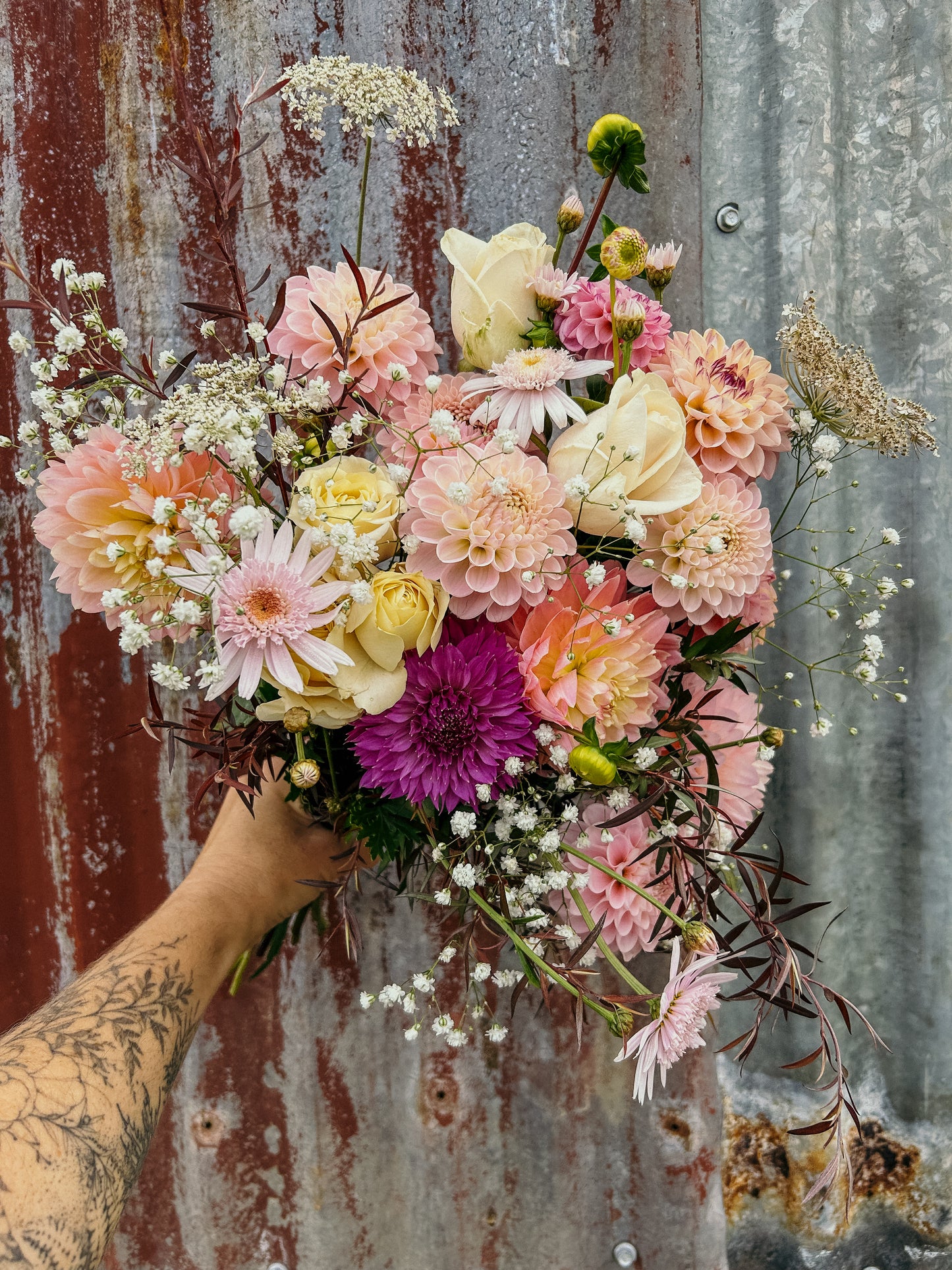 beautifully romantic florals with Feral Flower Farm dahlia.