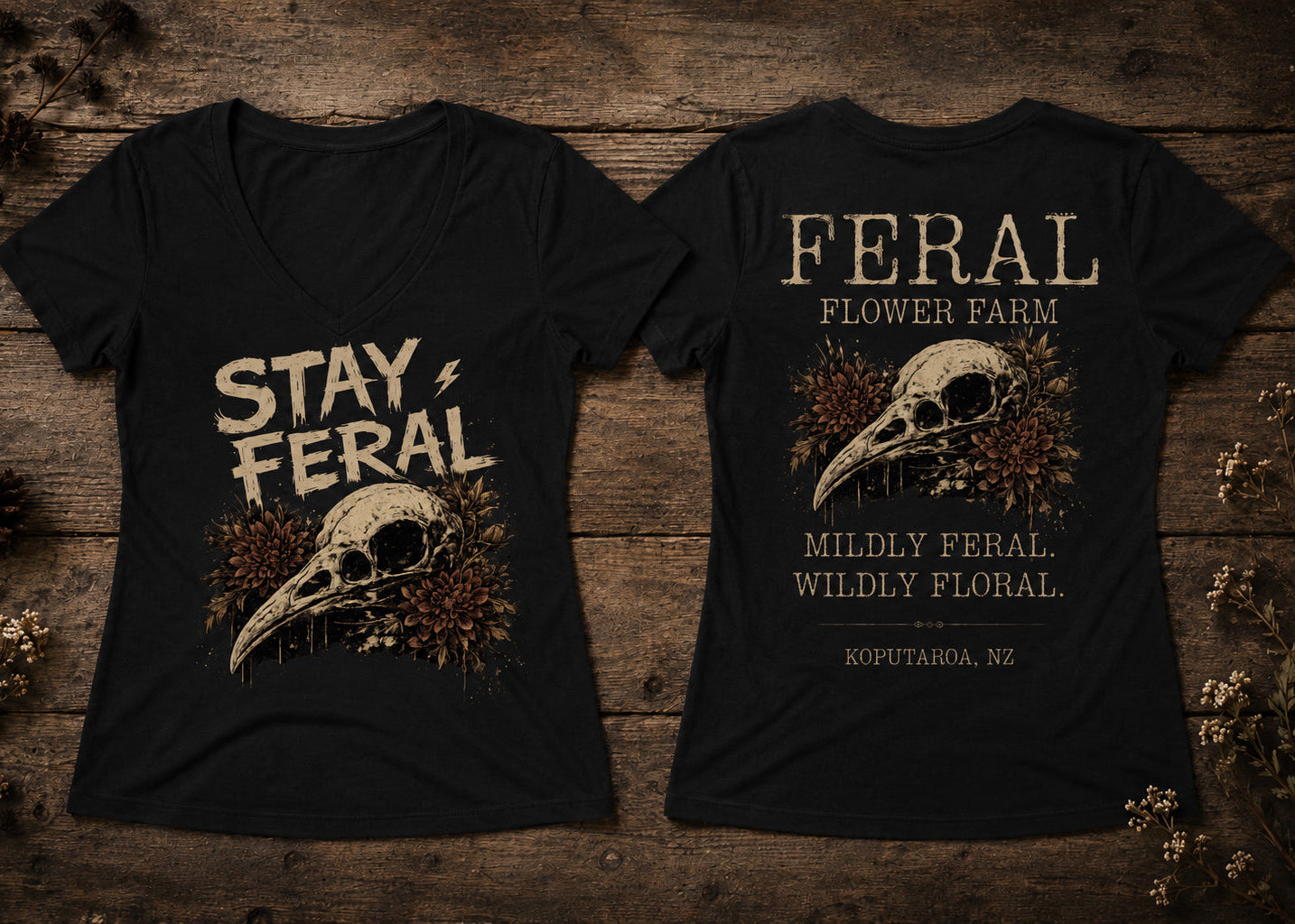 STAY FERAL | WILDLY FLORAL | WOMEN'S V NECK TEE