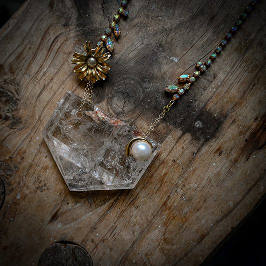 'Helia’s Glow' ~ Smoky Quartz Shield Necklace