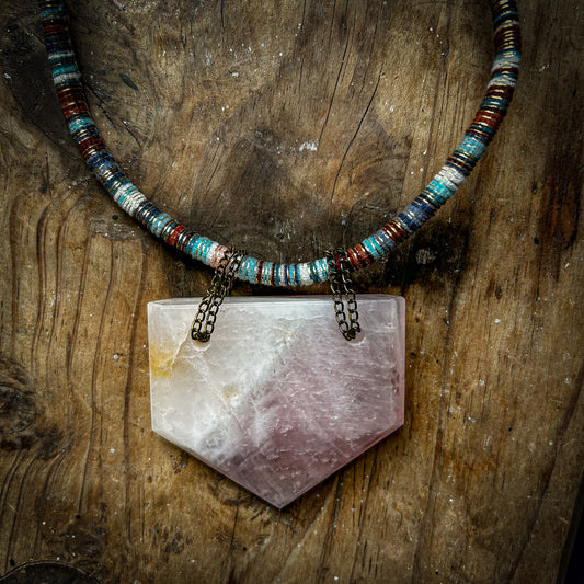 'Aphrodite’s Shield' ~ Rose Quartz Shield Necklace