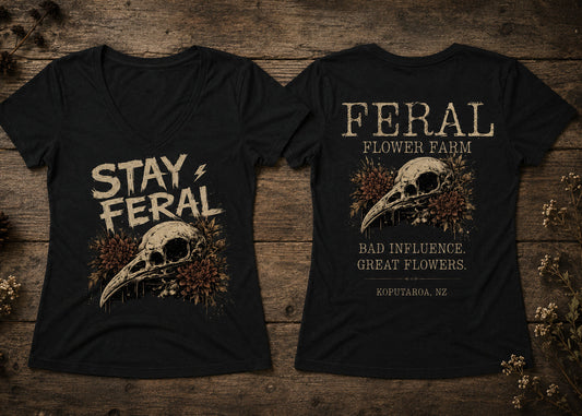 STAY FERAL | BAD INFLUENCE | WOMEN'S V NECK TEE